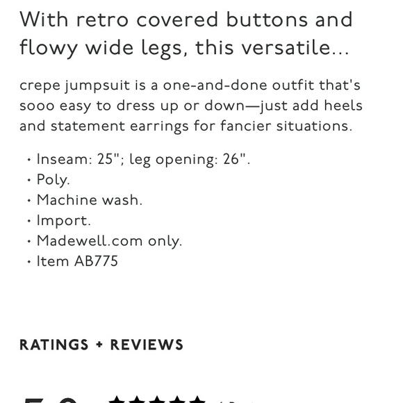 MADEWELL NAVY BLUE V-NECK BUTTON FRONT JUMPSUIT - Picture 2 of 10